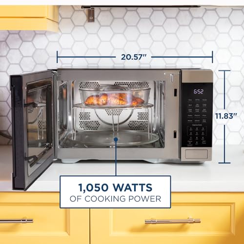 GE 3-in-1 Countertop Microwave Oven, Complete With Air Fryer, Broiler & Convection Mode, 1.0 Cubic Feet Capacity, 1,050 Watts, Kitchen Essentials for the Countertop or Dorm Room, Stainless Steel