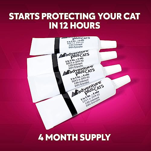 Adventure Plus Triple Flea Protection for Cats – Spot on Flea & Tick Prevention for Cats between 5-9lbs – 4 Doses