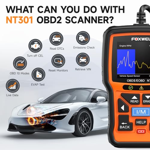 FOXWELL NT301 OBD2 Scanner Live Data Professional Mechanic OBDII Diagnostic Code Reader Tool for Check Engine Light