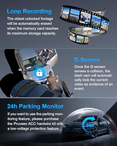 PRUVEEO 360 Degree View 4 Channel Dash Cam Front and Rear Inside Left Right, Dash Camera for Cars, Built-in GPS WiFi Night Vision, 24/7 Recording Parking Mode Monitor, Free 128G Card