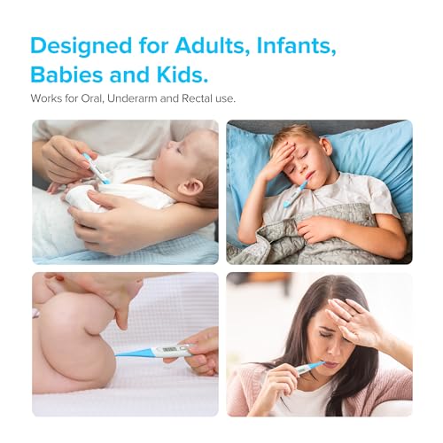 Thermometer for Adults with 10 Seconds Fast Accurate Reading, Baby Thermometer for Oral, Rectal or Under Arm Use, Digital Thermometer with Fever Alarm, Large LCD Display