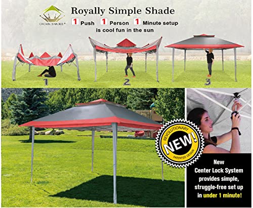 CROWN SHADES 13 x 13 Foot Pop Up Gazebo Canopy Shelter, Outdoor Canopy w/ 4 Mosquito Net Sidewalls, Push Center Lock, and Wheeled Carry Bag, Red/Grey