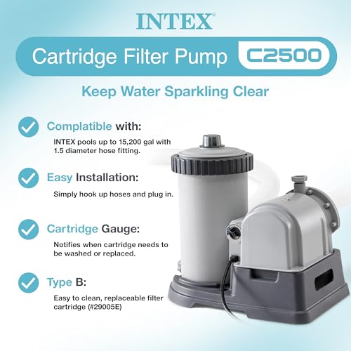 Intex 2500 GPH Swimming Pool Filter Pump with Built-In Timer and Easy-Set Type B Filters For Above Ground Pools Replacement Cartridge