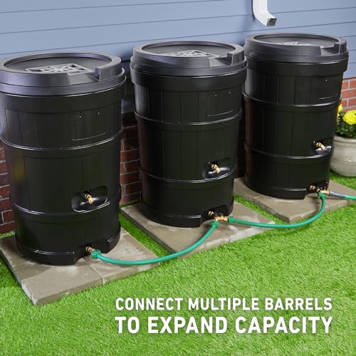 Mighty Tuff 48-Gallon Rain Barrel, Heavy-Duty Efficient Rain Water Collection Barrel with Brass Spout, Durable and Eco Rain Barrel for Sustainable Irrigation