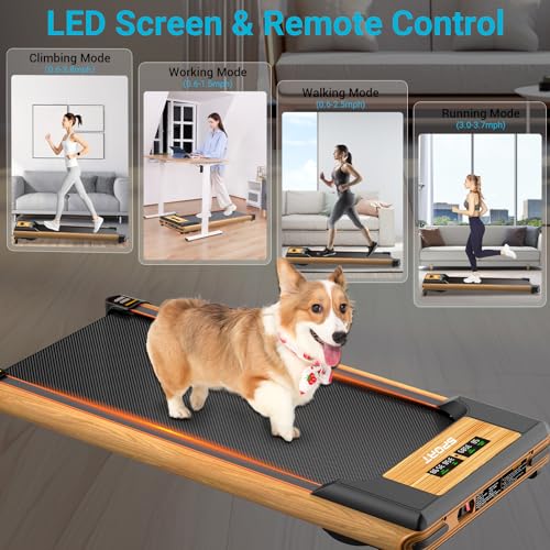 FUNRAY Walking Pad with Incline, Under Desk Treadmills - Grain of Wood Walking Pad Treadmill for Home and Office, 2 in 1 Desk Walking Treadmill with Incline