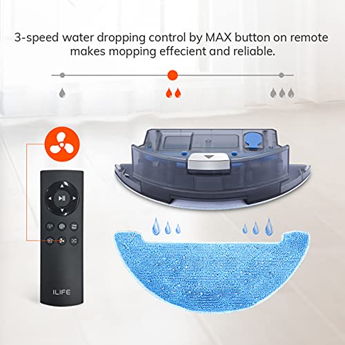 ILIFE V8s Robot Vacuum and Mop Combo, Big 750ml Dustbin, Enhanced Suction Inlet, Zigzag Cleaning Path, LCD Display, Schedule, Self-Charging Robot Vacuum Cleaner, for Hard Floor and Pet Hair.