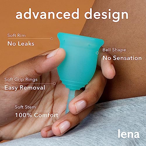 Lena Classic Menstrual Cup - Reusable, Soft Silicone, Light to Heavy Flow, Beginner User - Ideal Alternative to Tampons, Pads, Period Underwear - for Period Solution - Regular Turquoise - 1 count