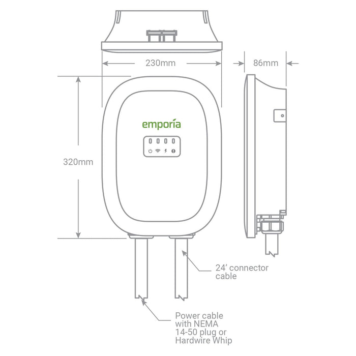 EMPORIA Level 2 EV Charger - NEMA 14-50 EVSE w/ J1772 Charger - 48 amp EV Charger Level 2, 240v WiFi Enabled Electric Vehicle Charging Station, UL/Energy Star, 24ft Electric Car Charger Cable (Black)