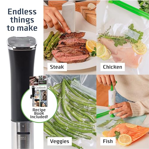 SOUSVIDE ART Sous Vide Immersion Cooker Kit - Machine with Digital Timer, Temp Control, 30 Bags, Vacuum Pump, Suvee Cooker Gift for Chefs