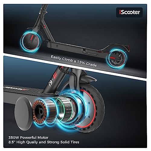 iScooter i9 Electric Scooter Adults and Teenages, 15.6 MPH, 18 Miles Range, 8.5'' Solid Tires, 350W Foldable and Cruise Control Escooter with Double Braking System and APP