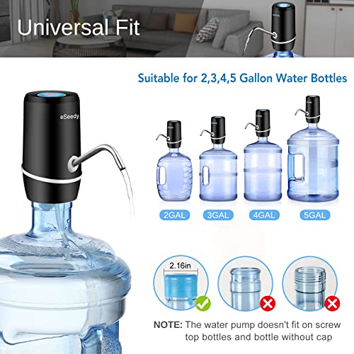 Water Pump for 5 Gallon Bottle, USB Charging Automatic Water Dispenser with Rechargeable Battery, Portable Electric Drinking Water Jug Pump for Home, Kitchen, Living Room, Office, Camping - Black