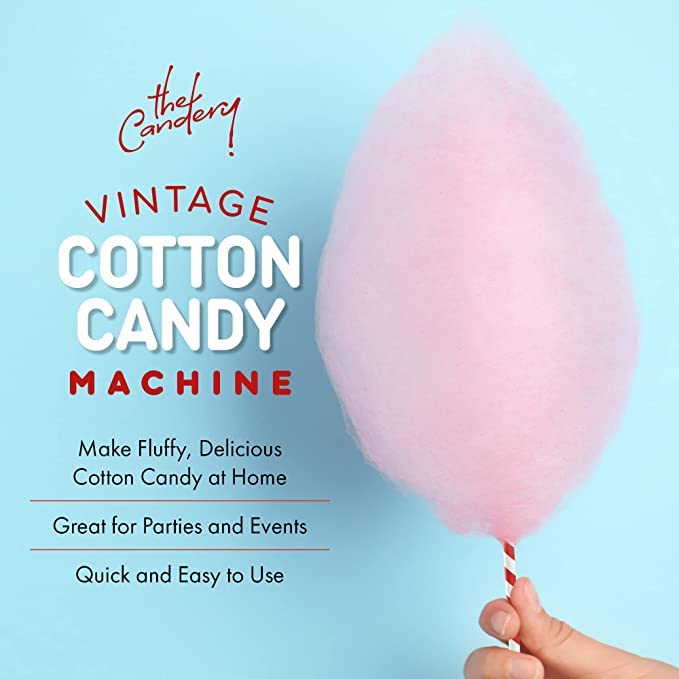 The Candery Cotton Candy Machine - Bright, Colorful Style- Makes Hard and Sugar Free Candy, Sugar Floss, Homemade Sweets for Birthday Parties - Includes 10 Cones & Scooper