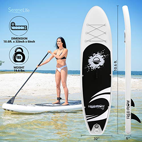 SereneLife Stand up Paddle Board Inflatable - Non-Slip SUP Paddle Board Paddle, Pump, Leash, and Accessories - Fun Water inflatable paddle board for Adults and Youth with Wide Stable Design