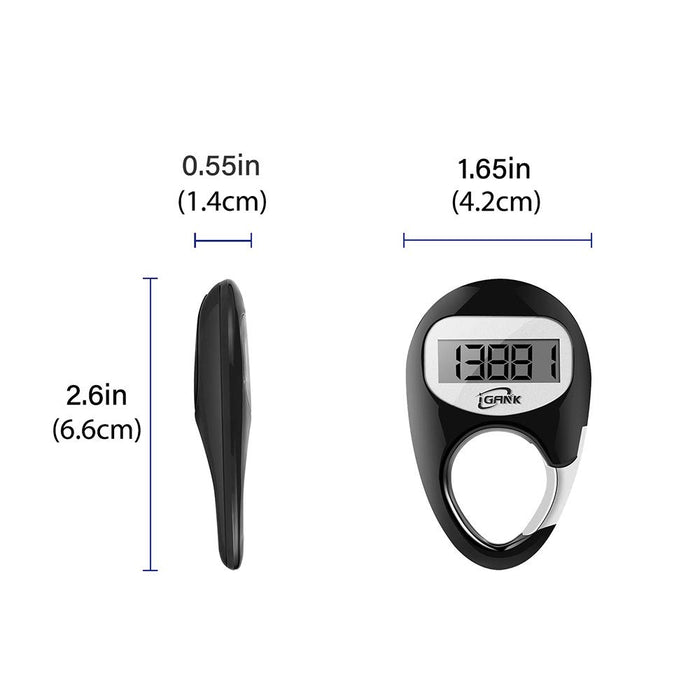 iGANK Simple Walking Pedometer 3D Step Counter for men women kids (Black)