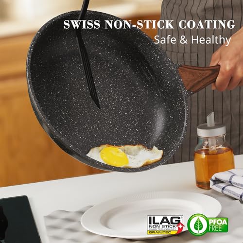 SENSARTE Nonstick Frying Pan Skillet, Swiss Granite Coating Omelette Pan, Healthy Stone Cookware Chef's Pan, PFOA Free (8/9.5/10/11/12.5 Inch) (9.5 Inch)