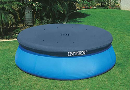 Intex 28021E Pool Cover: For 10ft Round Easy Set Pools – Includes Rope Tie – Drain Holes – 12in Overhang – Snug Fit