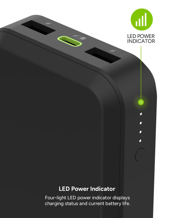 mophie powerstation prime20 - Ultra-Compact Portable Power Bank with 20,000mAh Internal Battery, 18W USB-C PD Fast Charging, 3-Device Simultaneous Charging, Eco-Friendly Design