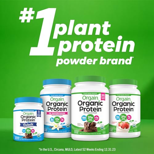 Orgain Organic Vegan Protein Powder, Vanilla Bean - 21g Plant Protein, 6g Prebiotic Fiber, No Lactose Ingredients, No Added Sugar, Non-GMO, For Shakes & Smoothies, 2.03 lb (Packaging May Vary)