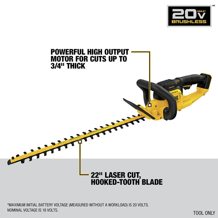 DEWALT 20V* MAX Cordless Hedge Trimmer, 22 Inches, Tool Only (DCHT820B)