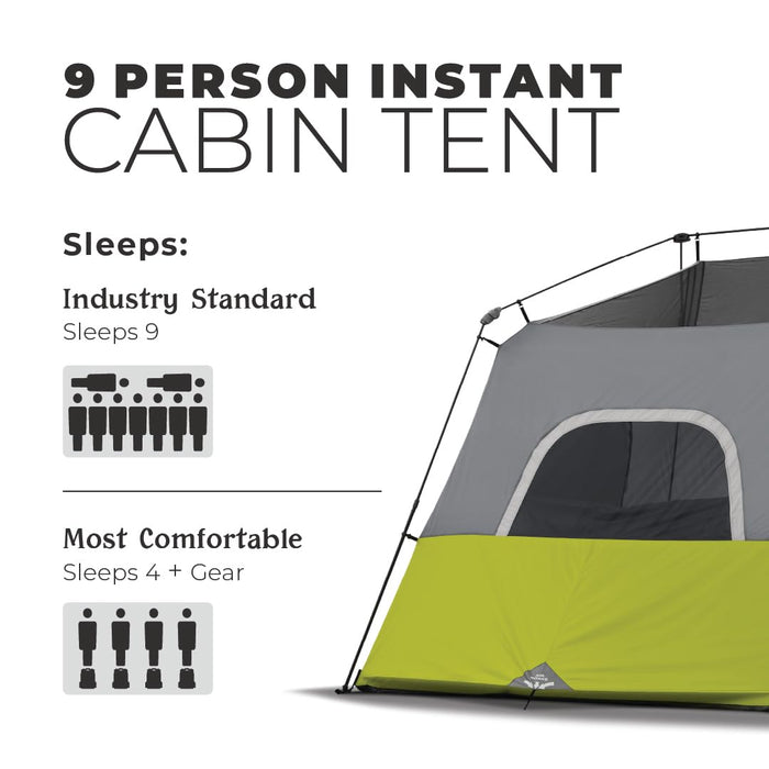 CORE Instant Cabin Tent | Multi Room Tent for Family with Storage Pockets for Camping Accessories | Portable Large Pop Up Tent for 2 Minute Camp Setup | Sleeps 9 People, 14' x 9'