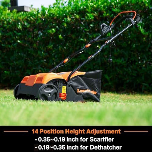 LawnMaster GVB1316 Electric 16” 13 Amp Dethatcher and Scarifier with 12 Gallon Collection Bag