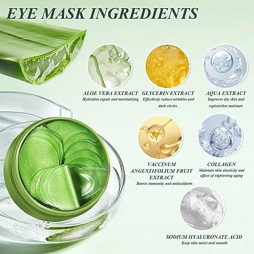 OSDTKRU Under Eye Mask - 60 PCS Aloe Vera Under Eye Patches - Combat Puffy Eyes, Dark Circles, Fine Lines, and Wrinkles Using Pure Natural Extracts