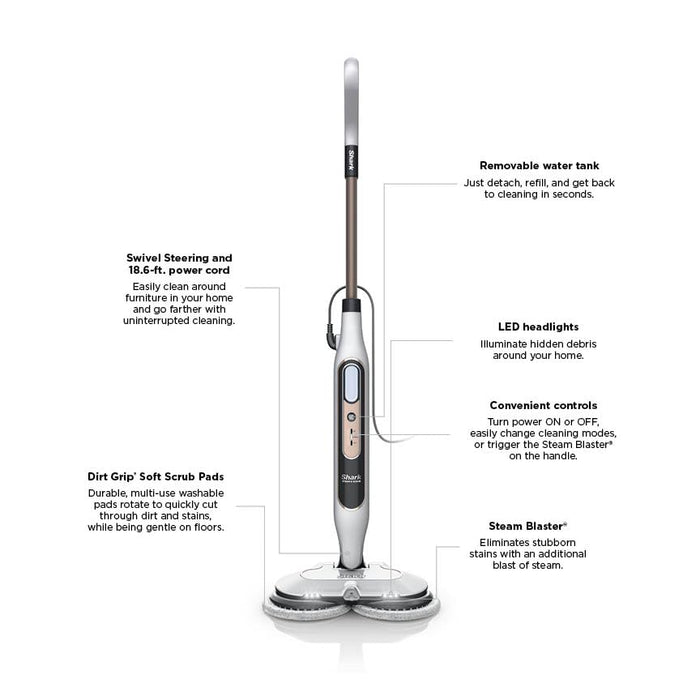 Shark Steam & Scrub with Steam Blaster Technology All-in-One Hard Floor Steam Mop with 3 Steam Modes & LED Headlights S8201