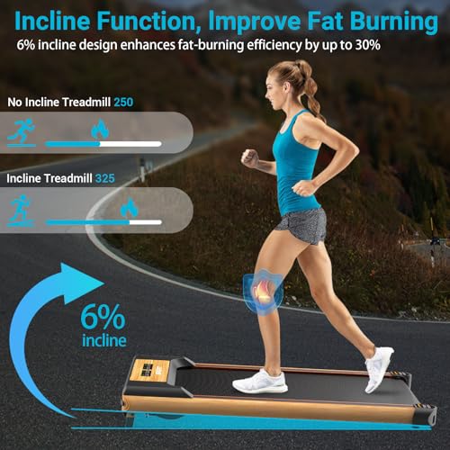 FUNRAY Walking Pad with Incline, Under Desk Treadmills - Grain of Wood Walking Pad Treadmill for Home and Office, 2 in 1 Desk Walking Treadmill with Incline