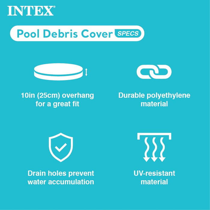 INTEX 28032E Pool Cover: for 15ft Round Metal Frame Pools – includes Rope Tie – Drain Holes – 10in Overhang – Snug Fit