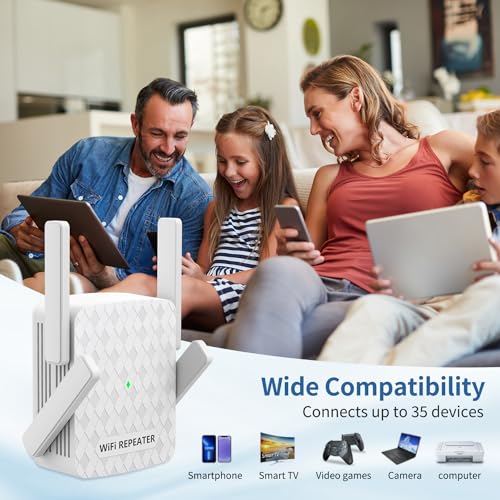 WiFi Extender Signal Booster, Internet Wireless Repeater for Home Coverage up to 10000sq.ft and 35 Devices, 1200Mbps WiFi Booster with Ethernet Port, Dual Band 2.4G/5G, 4 Antennas