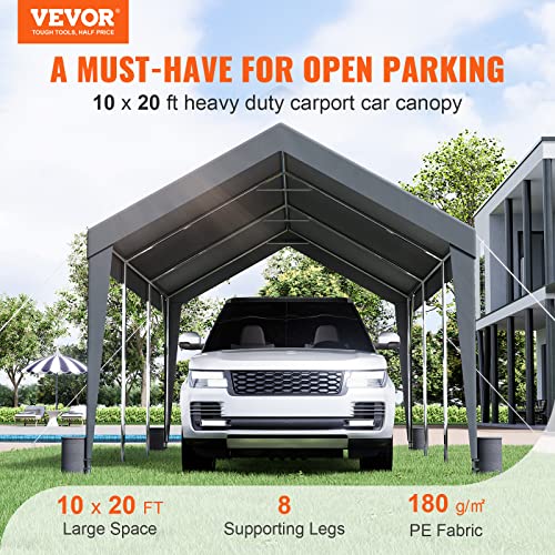 VEVOR Carport Car Canopy 10x20ft, Upgraded Heavy Duty Car Port Garage Boat Shelter Party Tent with 8 Reinforced Poles and 4 Weight Bags, UV Resistant Waterproof Tarp for SUV, Truck, Boat