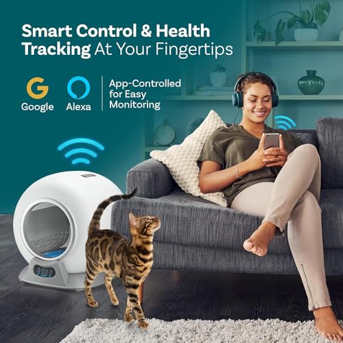 PetCove Self Cleaning Litter Box, Automatic Cat Litter Box Self Cleaning for Multiple Cats, Robot Automatic Litter Box Scoop Free Covered Ultra Cleaning -Odor Removal -APP Control Smart Litter Box