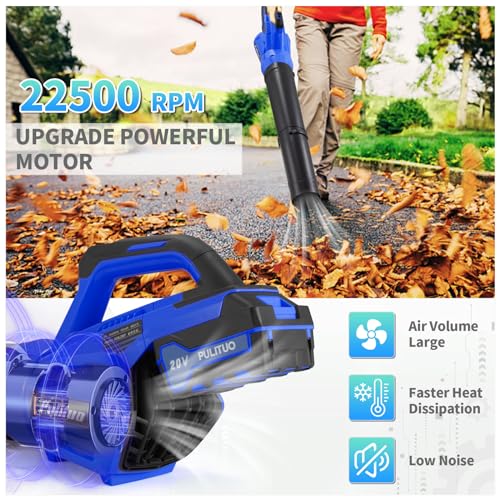 20V Cordless Leaf Blower with 2 Batteries and Charger, High Power 400 CFM Cordless Electric Leaf Blower with Two Nozzles Lightweight Handheld Blower for Lawn Care Patio Garden Leaves Yard (Blue)