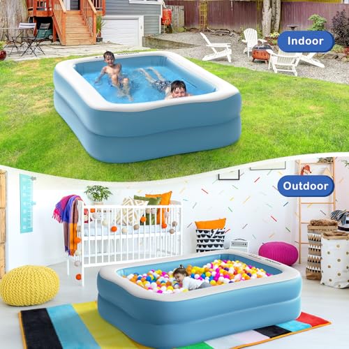 Inflatable Swimming Pool 79" x 59" x 20" Full-Sized Blue Blow up Pools for Kids & Adults Family Outdoor Garden Backyard Ideal for Outdoor, Garden, Backyard and Summer Water Parties,Ball Pit