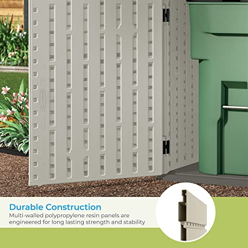 Suncast 5.9 ft. x 3.7 ft Horizontal Stow-Away Storage Shed - Natural Wood-like Outdoor Storage for Trash Cans and Yard Tools - All-Weather Resin, Hinged Lid, Reinforced Floor - Vanilla and Stoney