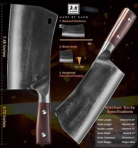 ENOKING Cleaver Knife, 7.5 Inch Hand Forged Meat Cleaver Heavy Duty Bone Chopper German High Carbon Stainless Steel Butcher Knife with Full Tang Handle for Home Kitchen and Restaurant, Ultra Sharp