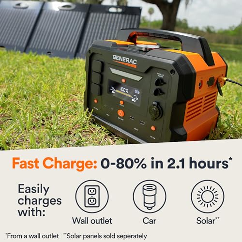 Generac GB1000 1086Wh Portable Power Station with Lithium-Ion NMC - Clean, Emission-Free Power - Fast Solar Charging and Compact Design - Wireless Charging Pad for Camping, RV, Indoor/Outdoor Use