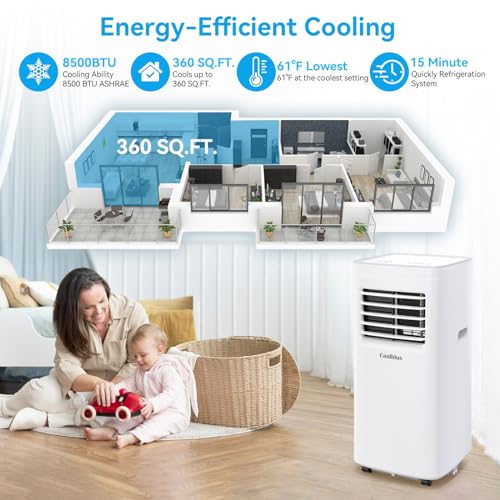 Coolblus Portable Air Conditioner,12000 BTU portable ac up to 550 Sq,3 IN 1 with Remote Control,Sleep Mode,White