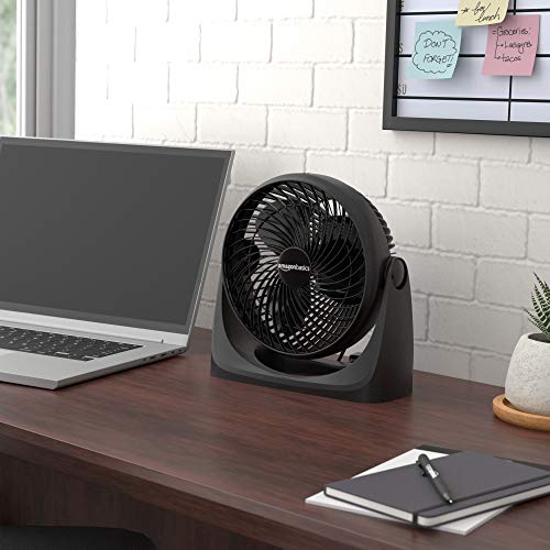 Amazon Basics 11-Inch Air Circulator Fan with 90-Degree Tilt Head and 3 Speed Settings, Ultra Quiet (30 dB), Lightweight (3 LBS), Black, 6.3"D x 11.1"W x 10.9"H