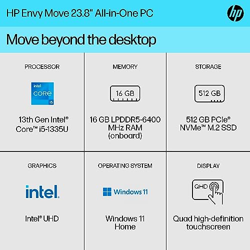 HP Envy Move 23.8 inch All-in-One PC, QHD Display, 13th Generation Intel Core i5-1335U, 16 GB RAM, 512 GB SSD, Intel UHD Graphics, Windows 11 Home, 24-cs0090 (2023)