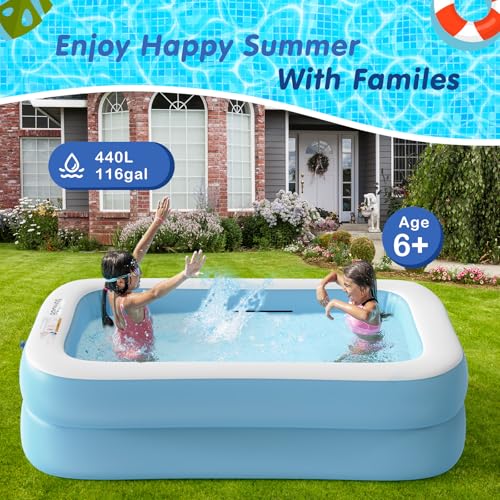 Inflatable Swimming Pool 79" x 59" x 20" Full-Sized Blue Blow up Pools for Kids & Adults Family Outdoor Garden Backyard Ideal for Outdoor, Garden, Backyard and Summer Water Parties,Ball Pit