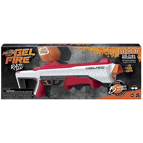 NERF Pro Gelfire Raid Blaster, Fire 5 Rounds at Once, 10,000 Gel Rounds, 800 Round Hopper, Eyewear, Toys for Teens Ages 14 & Up