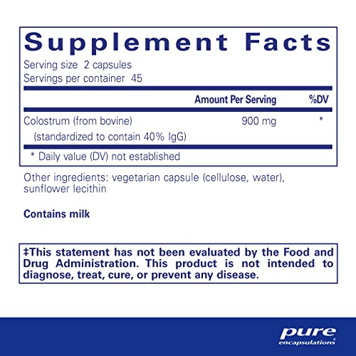 Pure Encapsulations Colostrum | 40% IgG Highly Concentrated Immune Support | 90 Capsules