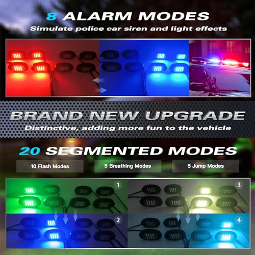 LD DARKEAGLE 8Pods RGB LED Rock Lights with APP/RF Remote Control, Underglow Lights Multi Zone Neon Exterior Lights Multicolor 12v Waterproof for Trucks Accessories Jeep UTV SUV ATV Golf Cart Offroad