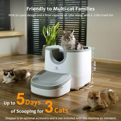 Furoomate Self Cleaning Litter Box Large Capacity, Automatic Cat Litter Box Open-Top Design for Multiple Cats with Integrated Safety Protection