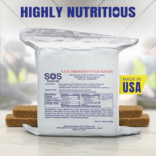 SOS Food Labs, Inc. 185000825 S.O.S. Rations Emergency 3600 Calorie Food bar - 3 Day/ 72 Hour Package with 5 Year Shelf Life, 5" Height, 2" Wide, 4.5" Length, white