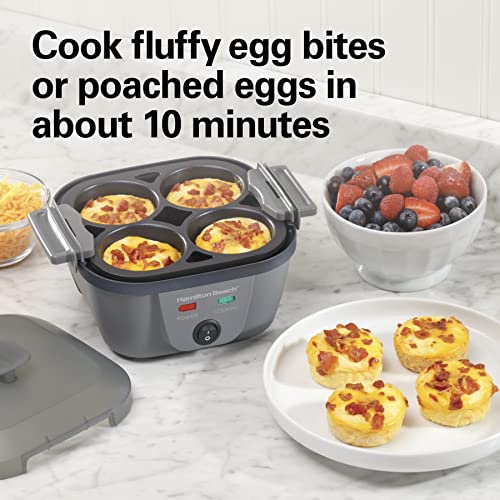 Hamilton Beach 6-in-1 Electric Egg Cooker for Hard Boiled Eggs, Sous Vide Style Egg Bite Maker and Poacher, 5.25” Non-Stick Skillet for Omelets, Scrambling & Frying, Grey (25510)