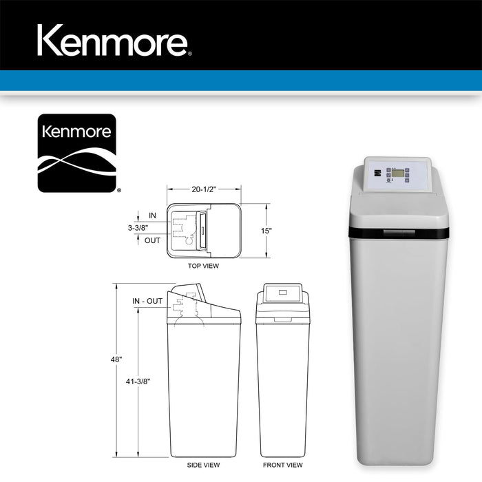 Kenmore 350 Water Softener With High Flow Valve | Reduce Hardness Minerals & Clear Water Iron In Your Home | Whole House | Easy To Install | Grey