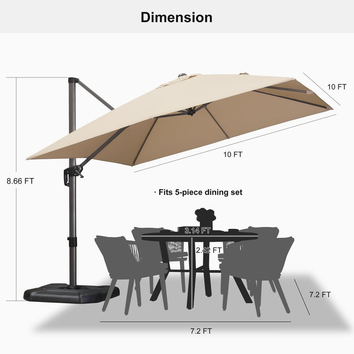 PURPLE LEAF 10 Feet Patio Umbrella Outdoor Cantilever Square Umbrella Aluminum Offset Umbrella with 360-degree Rotation for Garden Deck Pool Patio, Beige