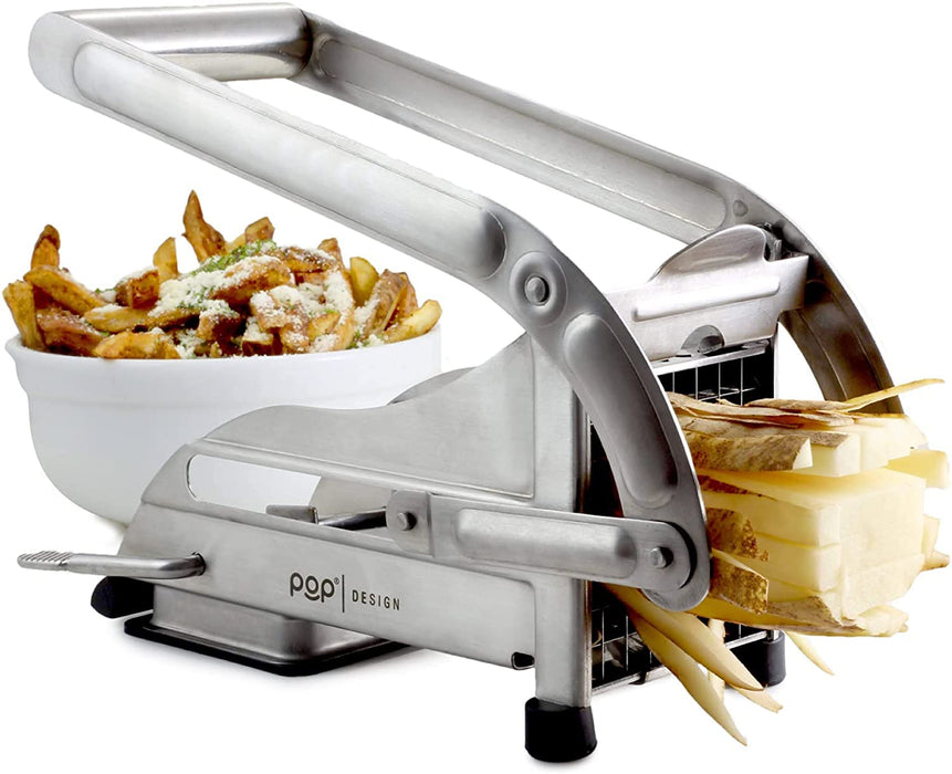 POP AirFry Mate, Commercial Grade Stainless Steel French Fry Cutter, Vegetable and Potato Slicer, 2 Blade Sizes, Non-Slip Suction Base, Perfect for Air Fryer (Not for Sweet Potatoes)